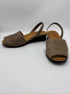 Women's Taupe Open-Toe Slingback Wedge Sandals